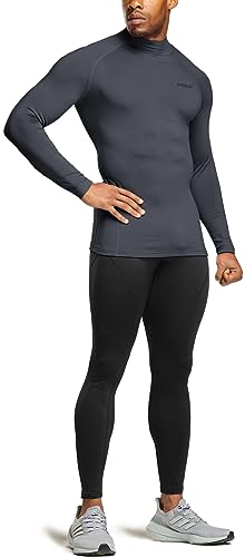 TSLA Men's Thermal Long Sleeve Compression Shirts, Mock/Turtleneck Winter Sports Running Base Layer Top - color: 2pack Black, Red/Charcoal, size: Small