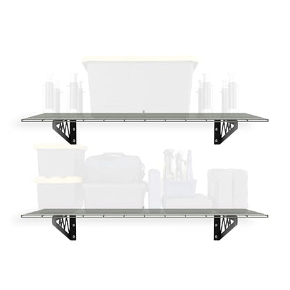 MonsterRax 24x48 White Garage Wall Shelf 2-Pack, 500lb, Hammertone - color: Hammertone, size: 24"x48"