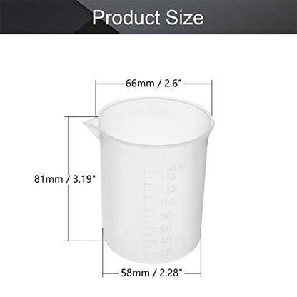 Othmro 2-Pack Measuring Cup 150ml Plastic Graduated Beaker Transparent for Lab Kitchen Liquids 2pcs - color: 150ml 2Pcs