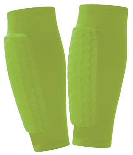 2 Pack Soccer Shin Guards Soccer Kids Adult, Soft Anti-Collision Soccer Shin Pad with EVA Honeycomb Pads, Shin Defender Shin Guard Sleeves - color: Green, size: X-Large