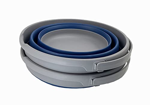 SAMMART 10L (2.6 gallons) Collapsible Plastic Bucket - Foldable Round Tub with Handle- Portable Fishing Bucket/Water Pail - Pop Up Saving (Grey/Mist Blue (Set of 2)) - color: Grey/Mist Blue (Set of 2)