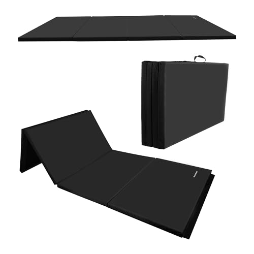 BalanceFrom 6x4 Feet 4-Panel Folding Gymnastics Mat – 2-Inch Thick Pad with Vinyl Surface and Carrying Handles for Tumbling, Yoga, Pilates, Home Workouts, and Martial Arts - color: Black