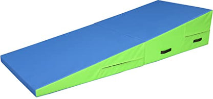 PRISP Incline Gymnastics Mat - 71 x 28 x 14 Inch Tumbling Cheese Wedge Mat - color: Green; Blue