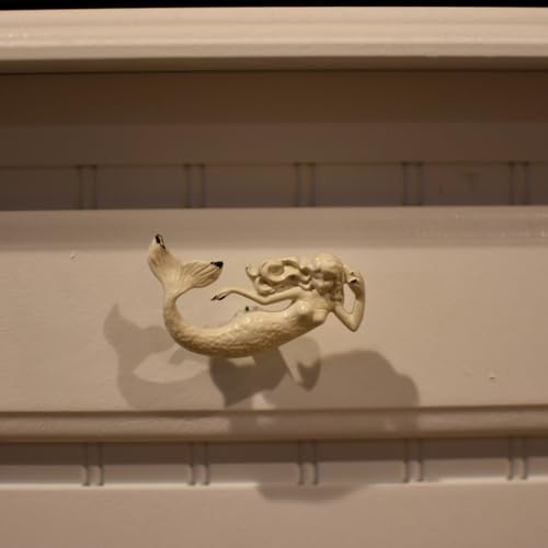 Mermaid Metal Drawer Pull Knob – Coastal Beach Home Decor, Nautical Decorative Cabinet Hardware for Kitchen, Dresser, and Coastal Rooms – Unique Nautical Cabinet Knobs – White, Set of 1