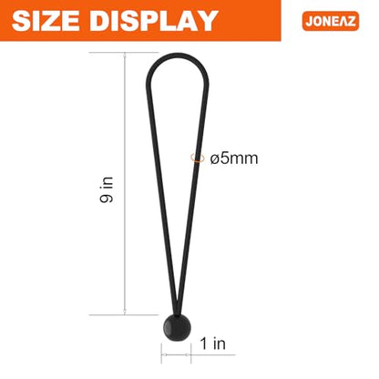 Ball Bungee Cords 9 inch Black, 50-Piece - size: 9 inch X 1 inch Ball