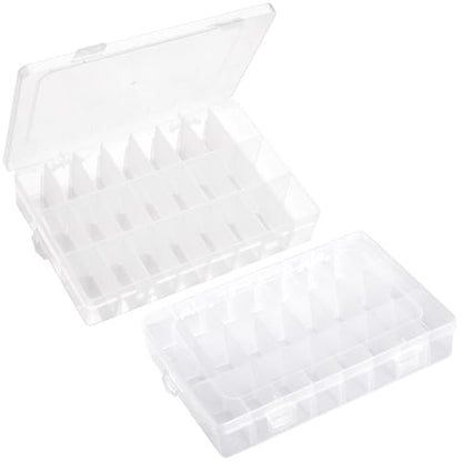 2 Pack 24 Grids Plastic Storage Box Clear Organizing Containers with Adjustable Dividers for Beads, Crafts, Art DIY, Jewelry, Screws, Pins, Thread, Fishing Gear, Small Items