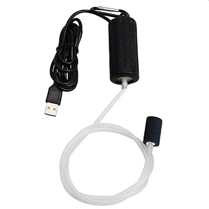 Aquarium Air Pump Mini USB Fish Tank Oxygen Air Pump Portable Ultra Silent Air Aerator Pump Energy Saving Oxygen Bubbler with Air Stone and Single Outlet Silicone Tube 1W - color: Black