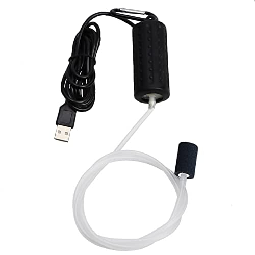 Aquarium Air Pump Mini USB Fish Tank Oxygen Air Pump Portable Ultra Silent Air Aerator Pump Energy Saving Oxygen Bubbler with Air Stone and Single Outlet Silicone Tube 1W - color: Black