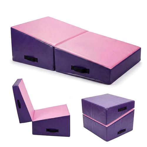 Gymnastics Cheese Mat, Incline Gymnastics Mat, Skill Shape Tumbling Backbend Trainer Exercise Mat, Foldable Design with High-Density Foam & Waterproof Cover, Cheese Mat for Gymnastics, Home Gym Exercise, Cheerleading & Martial Arts, Pink, 47.2"X23.6"X13.8