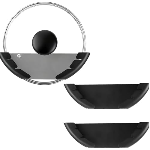 Universal Pot Lid Organizer, 2 Pack Inside Cabinet Door and Wall Mount Rack Holder for Kitchen, Fits Lids from 6 to 12 Inches (Black)