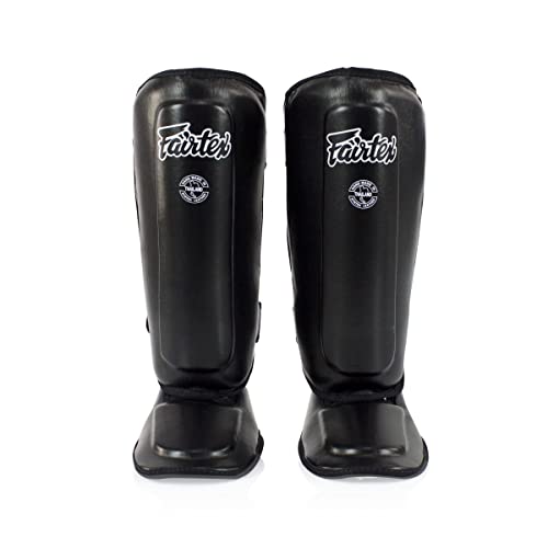 Fairtex SPK9 PU Leather Youth Shin Guards, Hook and Loop Muay Thai Shin Pad - color: Black, size: 8-10yrs