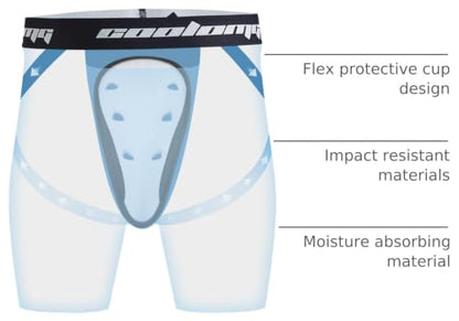 COOLOMG Mens Compression Shorts with Cup Baseball Football - color: Black, size: Large