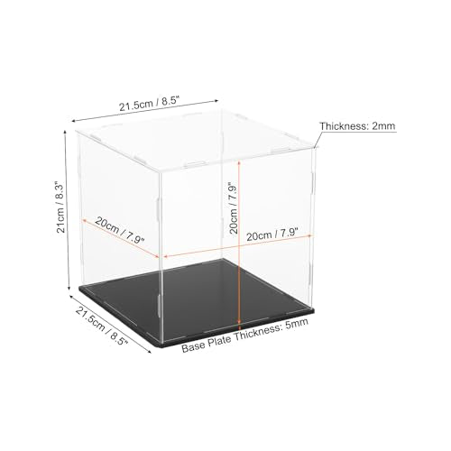 uxcell Acrylic Clear Display Case for Collectibles Self-Assemble Display Boxes with Black Base Dustproof Countertop Storage Box for Collectibles Action Figures, 7.9 x 7.9 x 7.9 Inch - size: 7.9 x 7.9 x 7.9 Inch