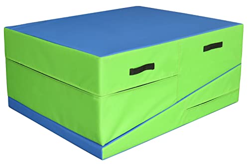 PRISP Incline Gymnastics Mat - 71 x 28 x 14 Inch Tumbling Cheese Wedge Mat - color: Green; Blue