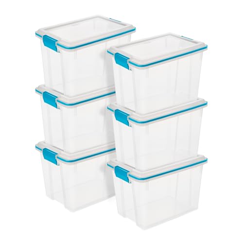 Sterilite 6-Pack Gasket Box, Clear Plastic Storage Bins with Latching Lids, 20 Qt - Large Stackable Tote Containers for Home, Closet, Bathroom, and Office Organization