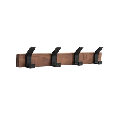 Coat Rack Wall Mount - 15.7 Inches Walnut Wood Coat Hooks Coat Rack Wall Mount with 4 Hooks Black Aluminum Coat Hooks for Hanging Coat Hat Bag Hat Rustproof Coat Hanger - size: 4 Hooks