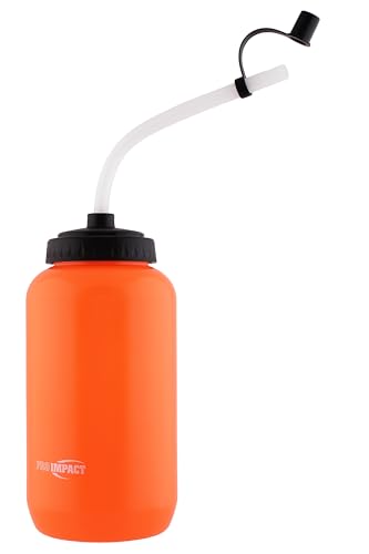 Squeezable Water Bottle Bendable Long Straw - LDPE BPA Free Plastic - Hydration for Baseball Hockey Gym MMA Yoga Boxing Cycling Softball Football Lacrosse (35.5 Oz.) - style: Orange