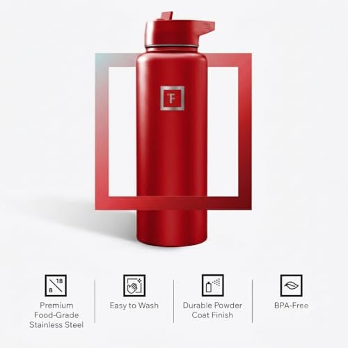 IRON °FLASK 40 oz Wide Mouth Water Bottle with Straw - color: Fire Red, style: Straw - 40 Oz (1 Lid)