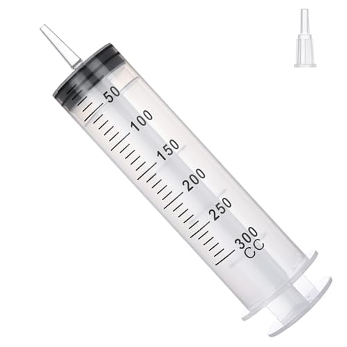 300mL Syringe for Liquid - Large Plastic Syringe with Tip Adapter for Scientific Labs, Oil Transfer, Plant Watering & Refilling