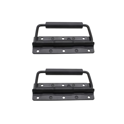 Piutouyar 4.9 Inch Spring Loaded Handle, Heavy Duty Handle Surface Mount, Folding Handle with Rubber Grip for Toolbox, Boxes,Black(2Pcs)