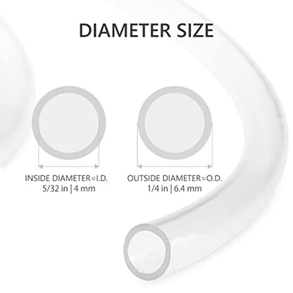 0.16in - (5/32 ID, 1/4 Inch OD) 25ft Clear Vinyl Tubing, Flexible Hybrid PVC Tubing Hose, Lightweight Plastic Tube UV Chemical Resistant Vinyl Hose, BPA Free and Non Toxic (4mm ID*6.4mm OD) - size: ID 0.16 INCH, style: 25 Feet