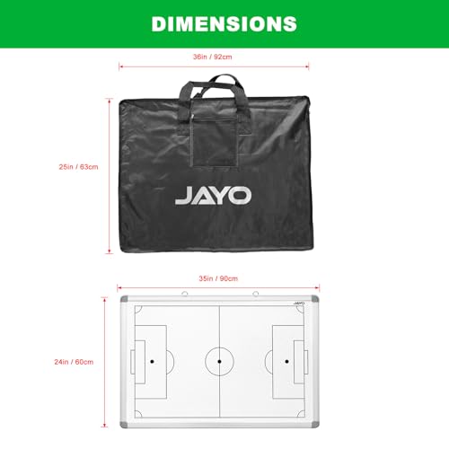 JAYO Soccer Coaches Tactical Board, 35" x 24" Portable Double-Sided Magnetic Football Coaching Board Kit with Magnets, Marker Pen, Deluxe Waterproof Carrying Bag