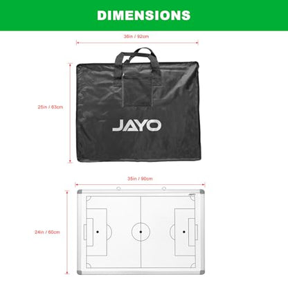 JAYO Soccer Coaches Tactical Board, 35" x 24" Portable Double-Sided Magnetic Football Coaching Board Kit with Magnets, Marker Pen, Deluxe Waterproof Carrying Bag