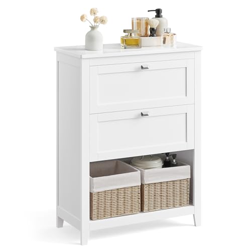 VASAGLE Storage Cabinet, Freestanding Floor Cabinet, 2 Drawers with 1 Set of Adjustable Divider, 2 Baskets, Sideboard, 11.8 x 23.6 x 31.5 Inches, for Bathroom, Living Room, Cloud White UBBC545W02 - color: Cloud White, size: 11.8"D x 23.6"W x 31.5"H, style