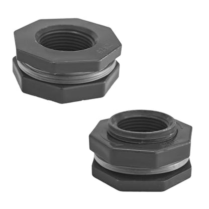 2PCS 1" PVC Bulkhead Fitting, Threaded Tank Connector for Rain Barrels Aquariums Water Tanks, Thru-Wall Pipe Adapter for Pools and Ponds