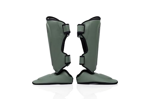 Fairtex SP9 Ultra Ergo Shin Guard Durable Syntek Leather Muay Thai Shin Pad - color: Green Olive, size: Large