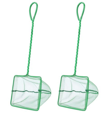 Aquarium Fish Net, Green, 6in & 8in | Fine Nylon Mesh, Long Plastic Handle, For Fish Tank