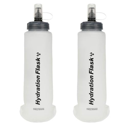 JEELAD Soft Folding Water Bottles, TPU Running Hydration Flask Ideal for Hiking Cycling Climbing - color: 01 White TPU-500ml - 2 Pcs