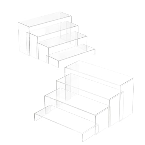 Acrylic Display Stand,8 Pcs 2 Set Display Risers, Acrylic Rectangular Display Shelf Holders for Showcase, Dessert, Perfume, Vendor Events, Cupcake Stands, Toys Display Shelves ( 8Pcs-Clear, 7”L~8”L~9”L ) - color: 8Pcs-Clear