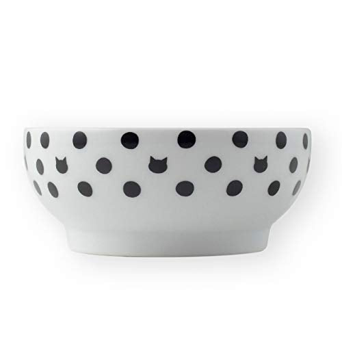 Necoichi Cat Food Bowl & Water Bowl - Shallow Wide Cute Cats Dish - Prevents Neck & Whisker Fatigue - Dishwasher & Microwave Safe - No Spill Ceramic Cat Bowl for Indoor Cats & Kittens (Dots Style) - color: Dots