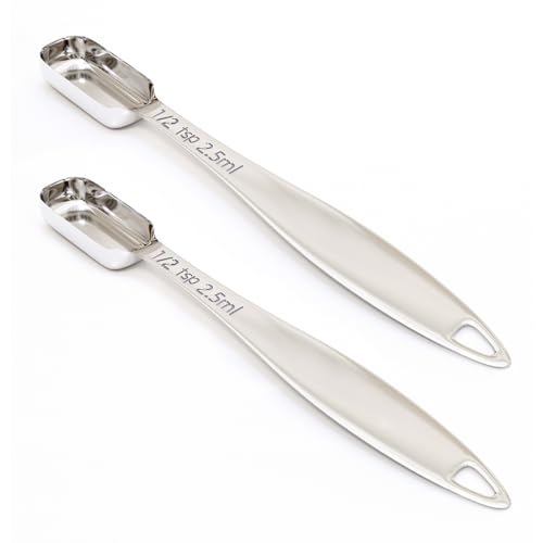 2PCS 1/2Teaspoon (2.5ml) Single Measuring Spoon, Individual Stainless Steel Long Handle Measure Tablespoon Only - size: 1/2tsp|1/6tbsp|2.5ml|0.08oz
