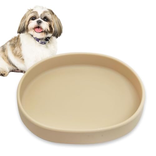 Silicone Dog Food Plate Shallow Dog Bowl Flat Cat Dish 1 Pack Small Puppy Plates for Small Dogs and Cats Whisker Fatigue Pet Feeding Bowls for Dry and Wet Food (Beige) - color: 1 Pcs - (Beige)