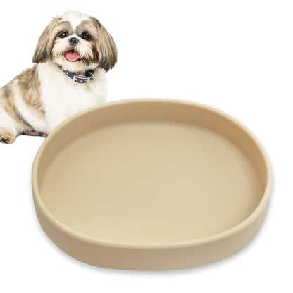 Silicone Dog Food Plate Shallow Dog Bowl Flat Cat Dish 1 Pack Small Puppy Plates for Small Dogs and Cats Whisker Fatigue Pet Feeding Bowls for Dry and Wet Food (Beige) - color: 1 Pcs - (Beige)