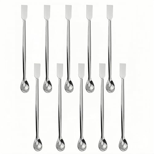10PCS Stainless Steel Lab Spoon Spatula - 2 in 1 Mixing and Sampling Tool,2 in 1 Sampling Scoop Silver Bartending Utensils,7.7 Inch Gathering Tools for Bars Schools Homes Laboratories