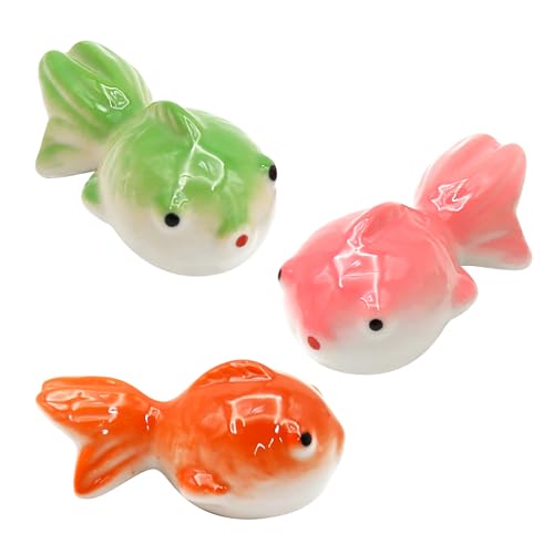 3 Pcs Floating Aquarium Decorations, Ceramic Fish Figurines Craft, Koi Ornaments, Mini Creative Fish Tank (Green Pink Red)