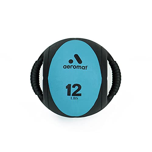 AEROMAT Dual Grip Power Medicine Balls for Abdominal Training and Rotational Movements - 9" Diameter - Weights Color-Coded - style: 12 lbs - Black/Teal