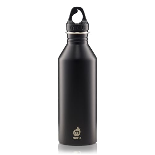Mizu M8 - 25 oz. Single Wall Narrow Mouth Stainless Steel Bottle with Loop Cap Black - color: Black