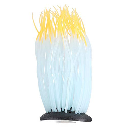 Pssopp Simulation Silicone Luminous Sea Anemone Ornament Artificial Plant Simulation Sea Anemone for Aquarium Fish Decoration with Suction Cup(Orange)