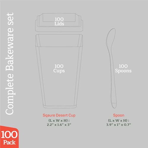 Plastic Dessert Cups with Lids and Spoons (100 Pack) – Single-Serve Parfait & Appetizer Cups, Spill-Resistant, Heavy-Duty Design, Ready-to-Use for Parties, Catering & Special Events BPA-Free - size: 100 Pack