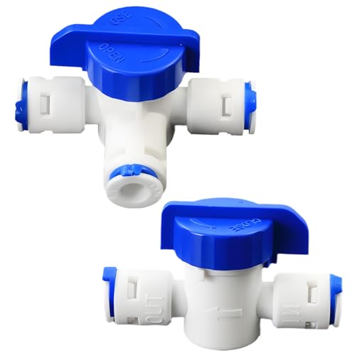 1/4" Push-Fit Tee Valve with Switch | Quick-connect plastic pipe joint for reverse osmosis water filtration systems, beverage dispensers & water purifiers.