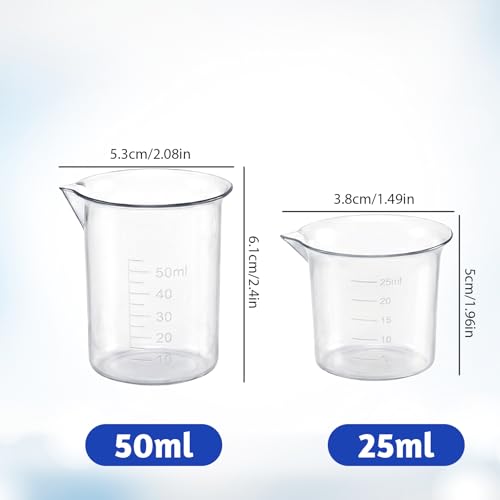 Plastic Beaker Set, 6 Sizes Low Form Measuring Graduated Polypropylene Beakers in 500 ml, 250 ml, 200 ml, 100 ml, 50 ml, 25 ml for Laboratories, Classrooms or Home Use with 6 Plastic Droppers in 3 ml
