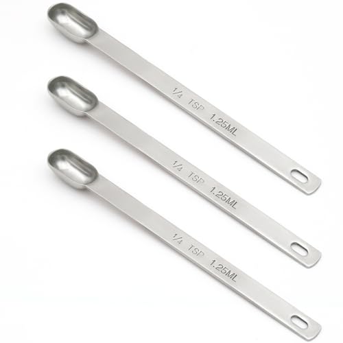 3PCS 1/4tsp (1.25ml) Single Measuring Spoon, Stainless Steel Long Handle Individual Teaspoons Only - size: 1/4tsp|1.25ml