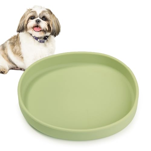Silicone Dog Food Plate Shallow Dog Bowl Flat Cat Dish 1 Pack Small Puppy Plates for Small Dogs and Cats Whisker Fatigue Pet Feeding Bowls for Dry and Wet Food (Green) - color: 1 Pcs - (Green)