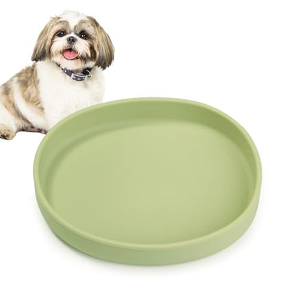 Silicone Dog Food Plate Shallow Dog Bowl Flat Cat Dish 1 Pack Small Puppy Plates for Small Dogs and Cats Whisker Fatigue Pet Feeding Bowls for Dry and Wet Food (Green) - color: 1 Pcs - (Green)