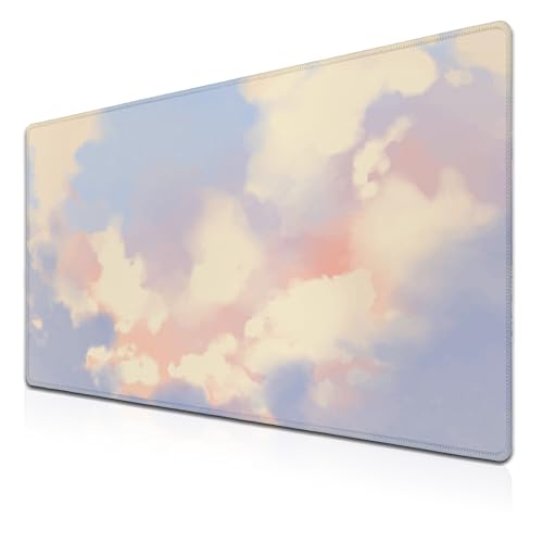 Gaming Mouse Pad Pink Keyboard Mat, Large Mouse Pads Desk Mat for Women Office Desk Pads, Mouse Pad Gaming Non-Slip Rubber Base, 35.4 X 15.7 inch for Work/Game/Office/Home Pastel Color Sky - color: Pastel Color Sky