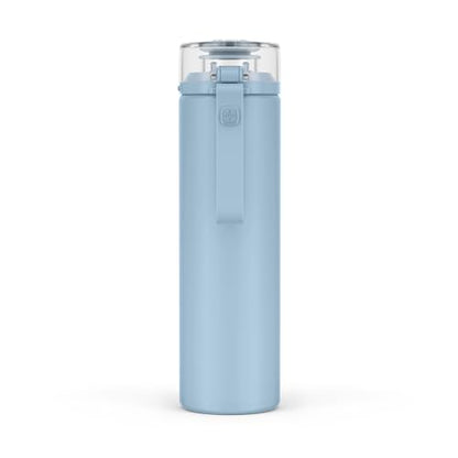 Ello Syndicate 20oz Glass Water Bottle with Flip Lid and Sleeve, Tech Blue - color: Tech Blue, size: 20 Ounces